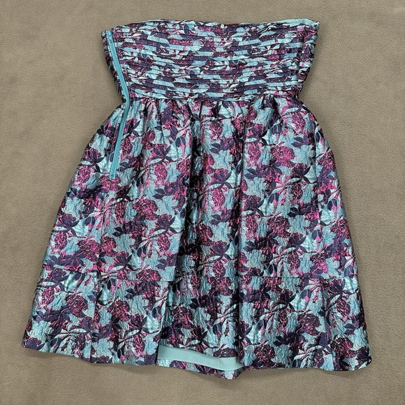 One33 Social Floral Jacquard Mini Dress Size 4 Strapless Tiered Ballroom‎ Skirt - Picture 12 of 13
